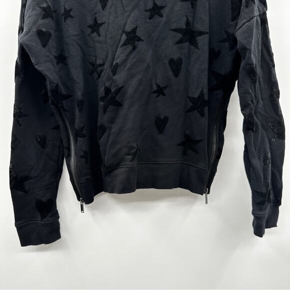 Rails Black Marlo Flocked Hearts and Stars Side Zipper Sweater Size S - Picture 3 of 9